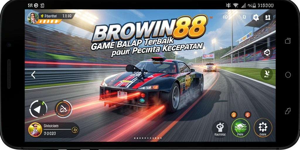 Screenshot gameplay BROWIN88 menampilkan aksi balapan yang intens.