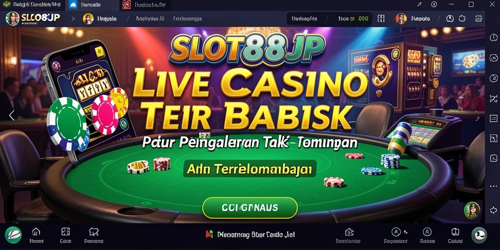 Screenshot permainan SLOT88JP menampilkan dealer langsung dan suasana kasino yang nyata.